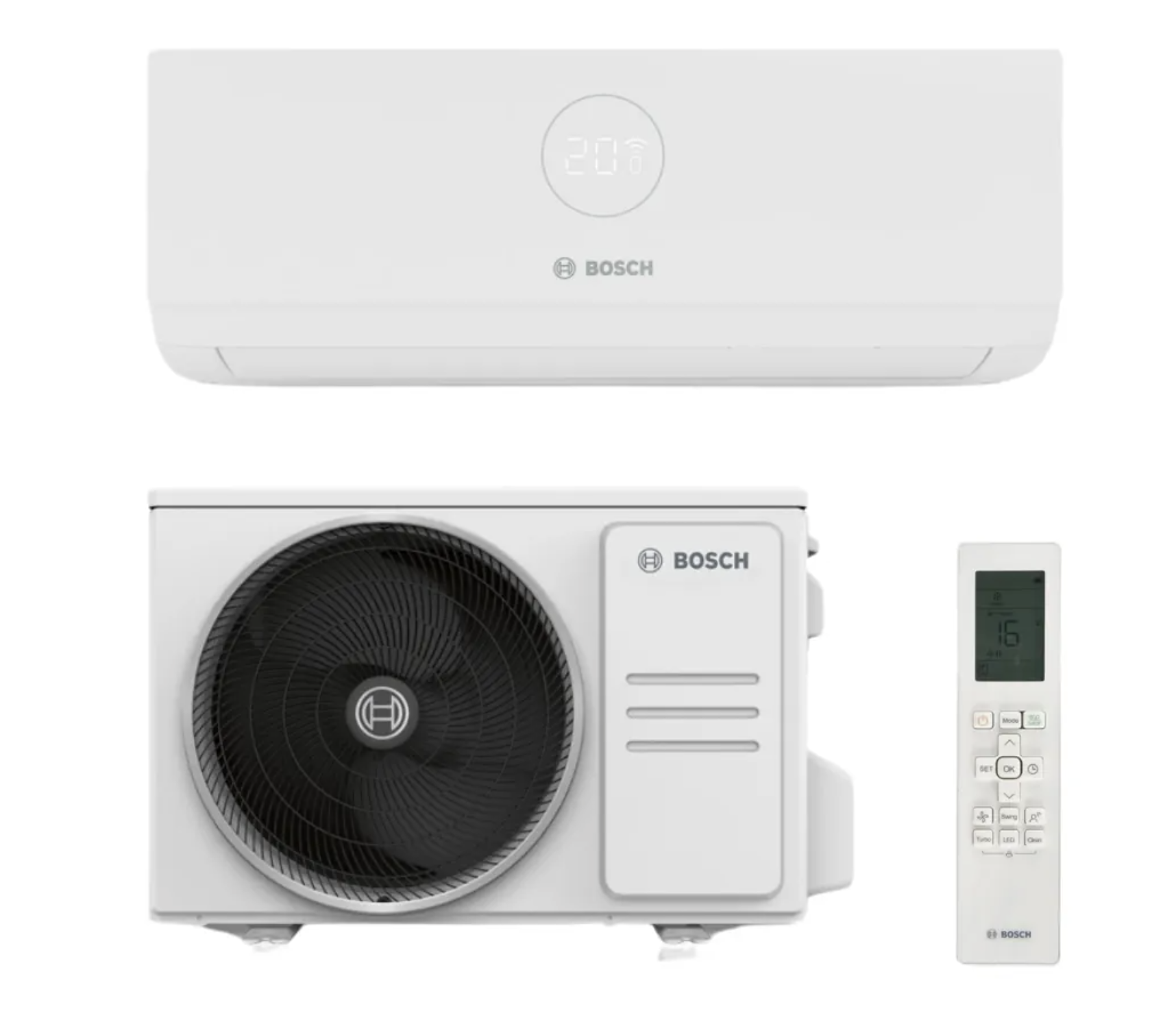 Aparat de aer conditionat Bosch Climate 3200i R32 Inverter 12000 BTU, filtru cu catalizator rece, ventilator 4 trepte, Timer, Follow Me, i-Clean, repornire automata