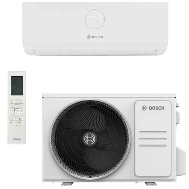 Aparat de aer conditionat Bosch Climate 3200i R32 Inverter 24000 BTU, filtru cu catalizator rece, ventilator 4 trepte, Timer, Follow Me, i-Clean, repornire automata, CL3200iU W 70 E - CL3000i 70 E